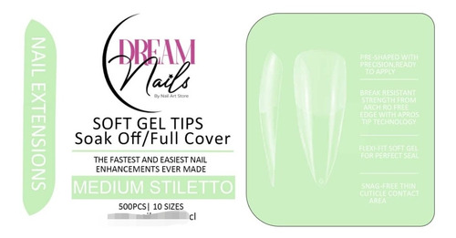 Soft Gel Tips Soak Off Full Cover / Médium Stiletto