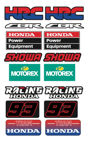 Honda Racing Sport Kit De Stickers Reflejantes Planilla Rh10