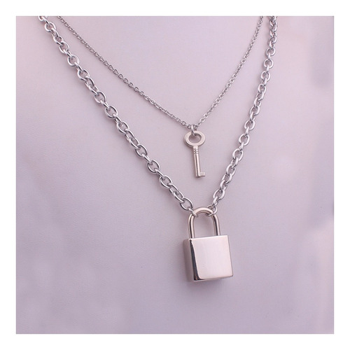 2 Collar Cadena Colgante Candado Llave Se Abre Rockpunk Color Plateado