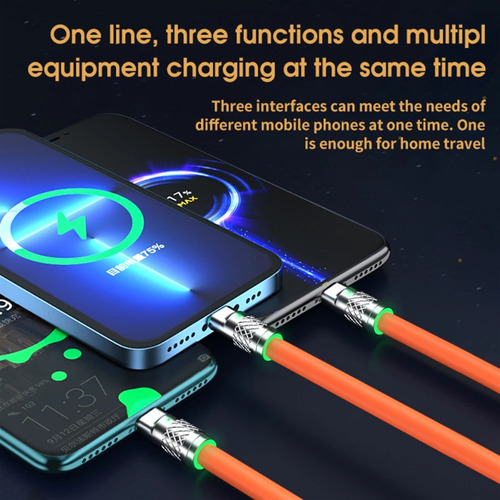 Cable Usb C Carga Rapida Micro Usb Triple Androide Luz Led