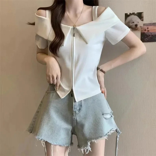 Camiseta Corta Con Tirantes Descubiertos Para Mujer De Talla