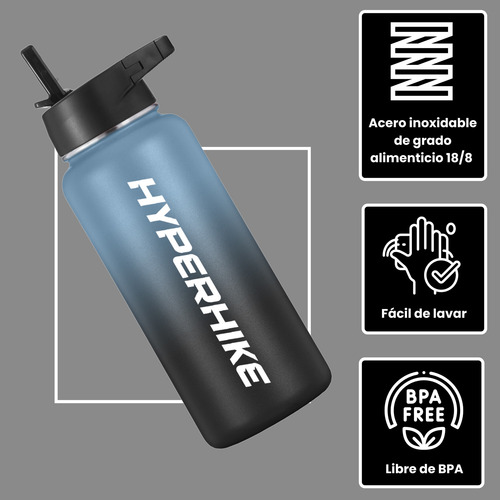 Termo Acero Inoxidable 1lt Hyperhike Botella Térmica 3 Tapas
