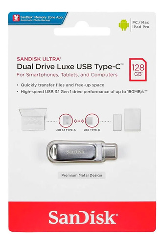 Memoria Usb Tipo C 128gb Sandisk Ultra Dual Drive Luxe Otg