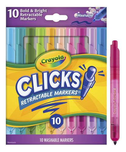 Marcadores Lavables Crayola Clicks, Pontas Retrateis, 10 Cor