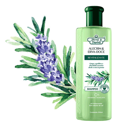 1 Shampoo Flores E Vegetais Alecrim E Erva Doce 310ml Vegano