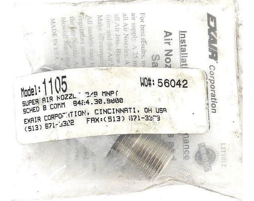 Nib Exair Corporation 1105 Super Air Nozzle 3/8 Mnpt Vvm