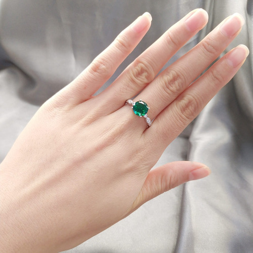 Aro Anillo De Compromiso En Plata 925 Con Gema De Esmeralda