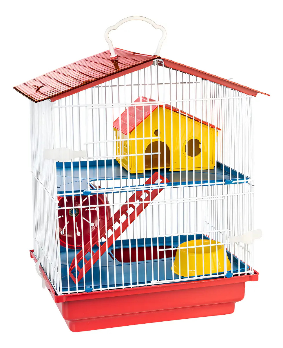 Gaiola Hamster 2 Andares Teto Plástico Conforto Jel Plast Cor Vermelho