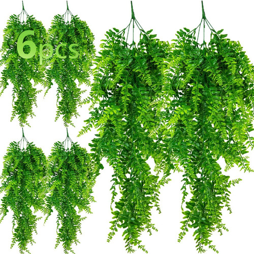 Helecho Artificial Planta , 6 Piezas Largo Colgantes Ferns