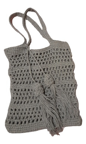 Bolsa De Red Hilo Gris Crochet / Bolso Playero / Artesanal
