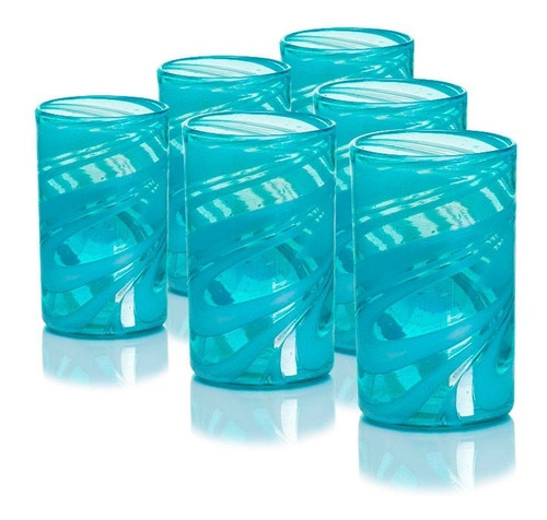Imagen 2 de 4 de Vaso Agua Hilos Blancos Artesanal Vidrio Soplado 12 Pack