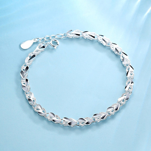 Pulsera De Plata Ley 925 Para Mujer Con Dijes De Corazon