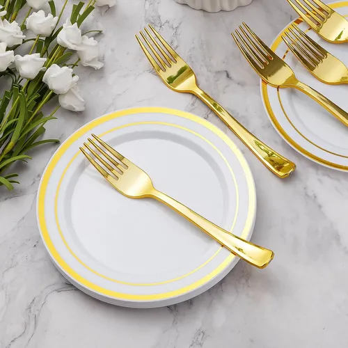 Gold plastic dessert plates discount