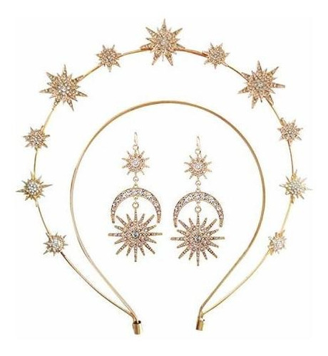 Diademas - Halo Crown Moon Stars Goddess Crown Halo Headband