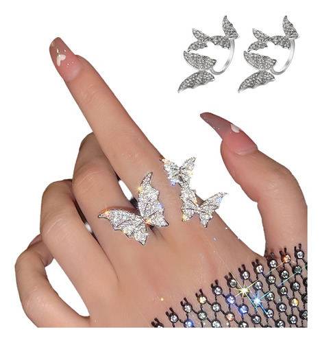 2 Pcs Anillo Mariposa Ajustable Club Nocturno Duende