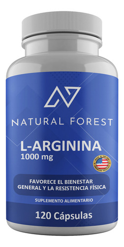 L-arginna 1000mg /120 Caps Natural Forest Made In Usa Sabor Neutro