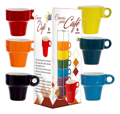 Canecas Coloridas Para Café De Ceramica 6 Peças 50ml