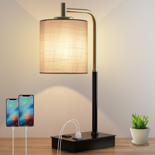 Lámpara De Mesa Táctil 3 Vías Regulable Con Usb Y Tomacorrie