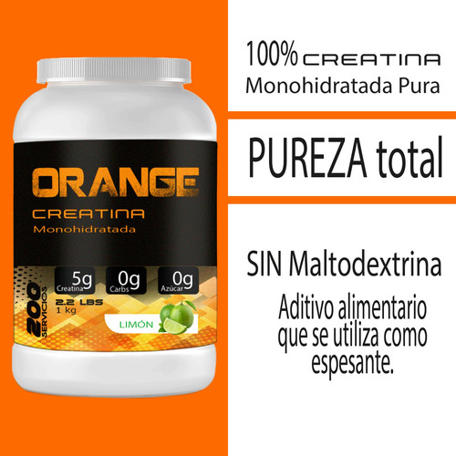 Orange Creatina Monohidratada 1kg 200 Servicios Limón