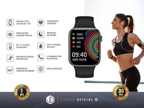 Imagen 2 de 10 de Smartwatch Reloj Inteligente Jd Milán Negro 1.96 Spo2 + Cta