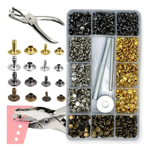 Kit Con Remaches 6/8/12mm + Colocador A Golpe. Marroquinería Metálico