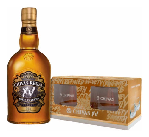 Whisky Chivas Xv Gold 750 Ml + 2 Vasos De Regalo Originales