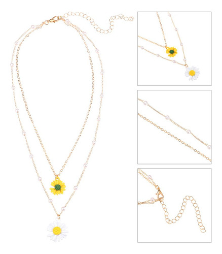 Collar Con Forma De Flor De Margarita Cadena De Perlas En D