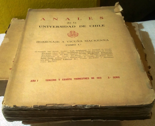 Anales De La Universidad De Chile. Homenaje A Benjamín Vicuñ