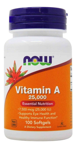 Now Foods Vitamina A 25000 100sfgels Salud Ocular Sin sabor