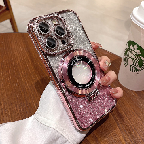 Suitable For Apple 16promax Mobile Phone Case, Glitter Magnetic Bracket
