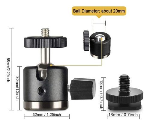 Mini Cabezal De Bola Adaptador 1/4 Tripode Camara Fotografía