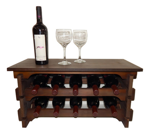 Mesita Adega Vinho Madeira, tipo 10 botellas, color Imbuia C05