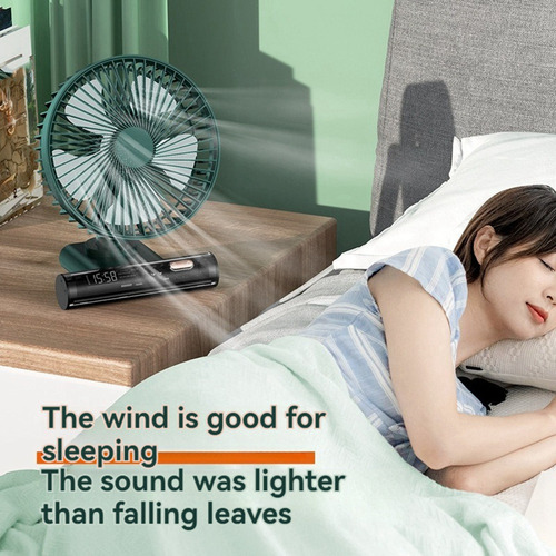Ventilador De Pie Portátil Con Batería Recargable Y Reloj