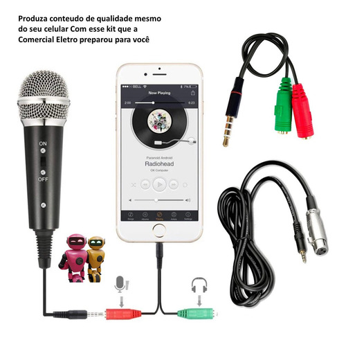 Imagem 2 de 7 de Microfone 58 Com Fio Adaptador Para Usar Em Celular Plug P3