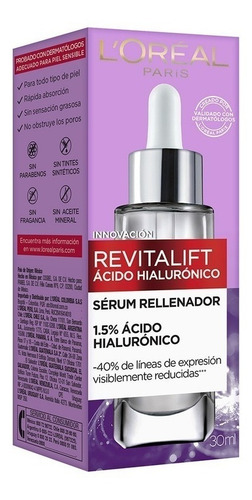 Imagen 3 de 5 de Sérum Serum Ácido Hialurónico L'Oréal Paris Revitalift día/noche para todo tipo de piel de 30mL