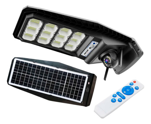 Camara Wifi Seguridad Reflector Solar Panel Lampara Control Negro