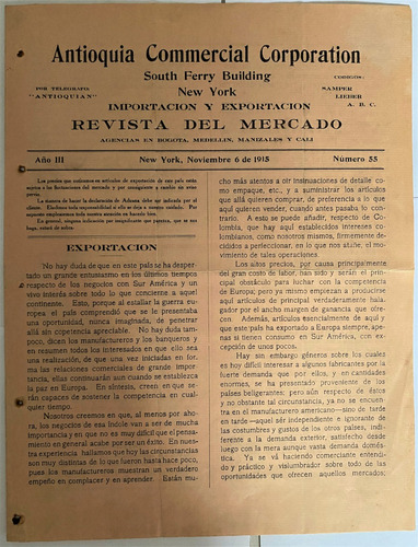 Corporación Comercial De Antioquia Revista Del Mercado 1915