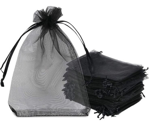 50 Sacos,  Saquinhos Organza 15x20cm Preto P/ Lembrancinhas