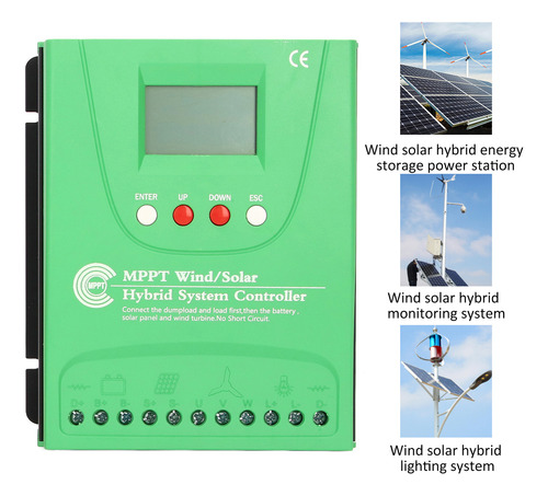 Controlador Híbrido Eólico Solar, 12 V, 24 V, Carga, Pantall