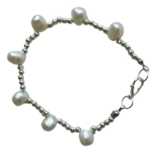 Pulsera Perlas De Río Beige 20 Cm