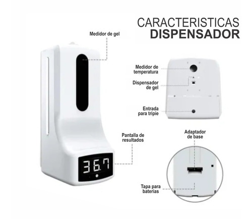 Imagen 5 de 7 de Termómetro Y Dispensador De Alcohol Gel
