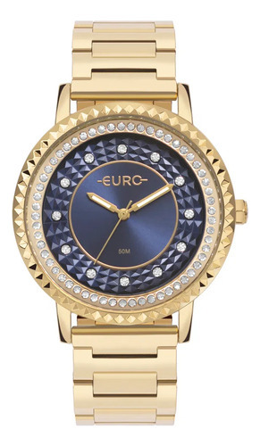 Relógio Euro Feminino Stones Dourado Cor do fundo Azul