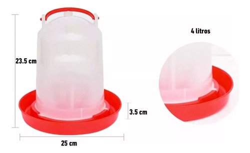 Bebedero Tolva Automatico 4 L Gallinas Pollos Aves Codornise Transparente/rojo