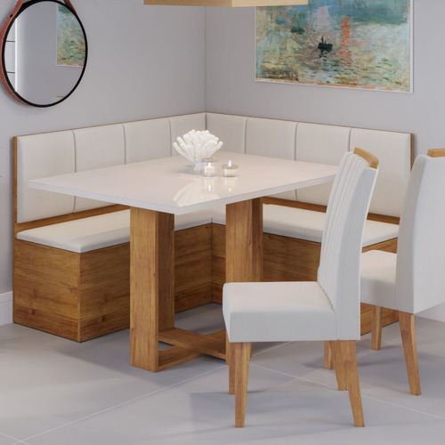 Conjunto Canto Baú Com Mesa De Jantar Retangular Gdwt