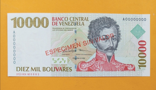 Especimen Sin Valor Del Billete De 10.000 Bs. Condición:unc.