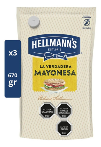 Mayonesa Hellmans 670gr Pack X3 Unidades - Salsas Aderezos