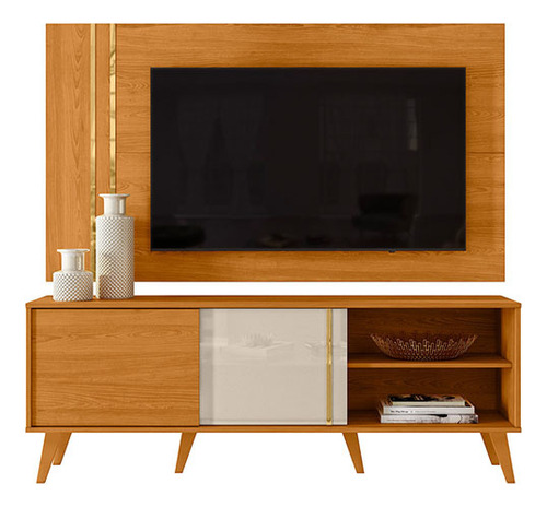 Combo Rack Y Panel Para Tv Hasta 60 Modelo Cronos De Mdp Cinamomo/off White