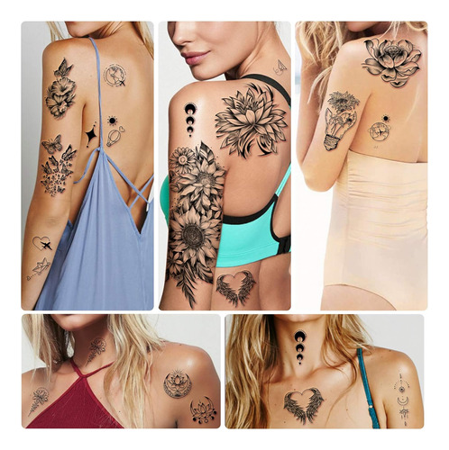 40 Hojas De Tatuajes Temporales Impermeables Con Flores, ...