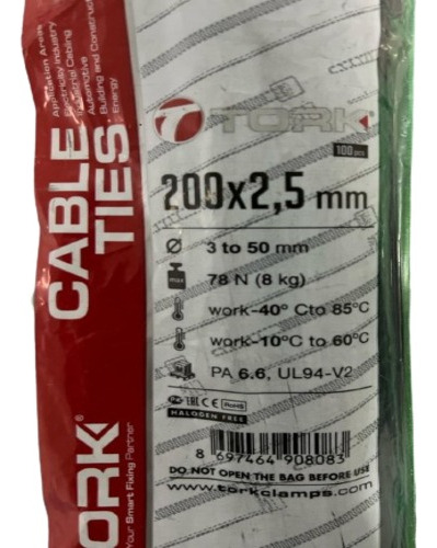 Amarres Plasticos 20cmx2.5mm B/n Paquete X 100
