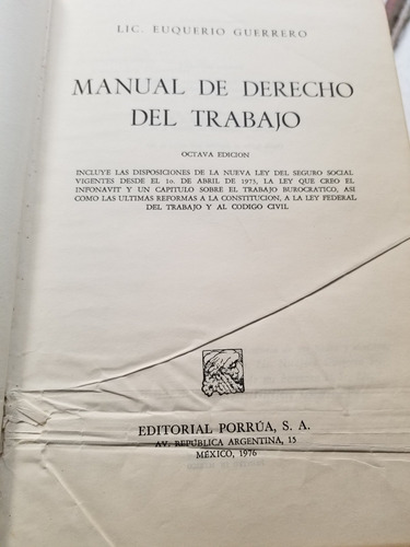 A0 Manual De Derecho Del Trabajo 8.a Ed. Euquerio Guerrero (Usado)